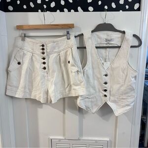 Sofie the Label white denim button down short and vest set